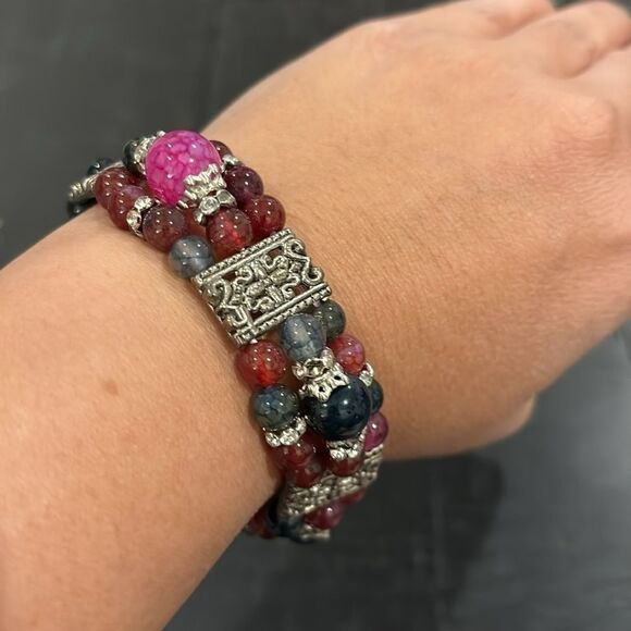 Vintage Glass Bead Stretch Casual Western Boho Filigree Bracelet ​​​​​​​​​​ - Picture 3 of 4